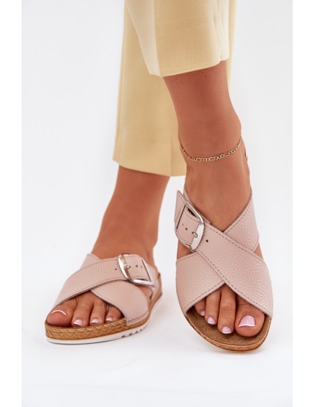 Leather Women's Slippers With Buckle Pink Inblu VO0004GU