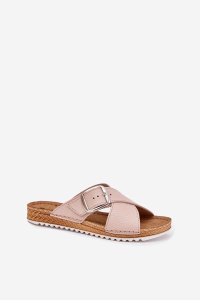 Leather Women's Slippers With Buckle Pink Inblu VO0004GU 2