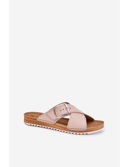 Leather Women's Slippers With Buckle Pink Inblu VO0004GU