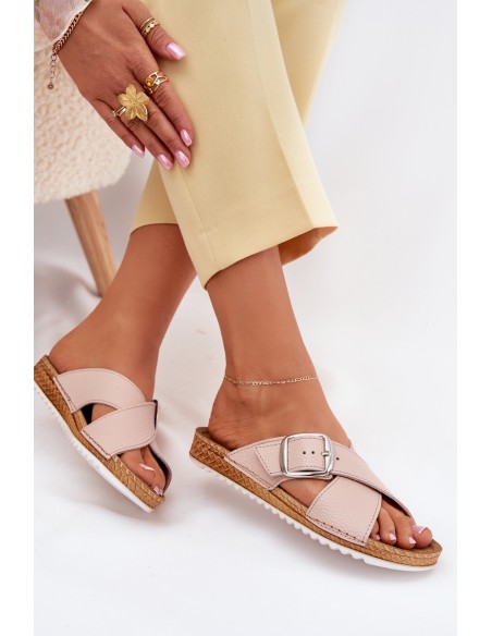 Leather Women's Slippers With Buckle Pink Inblu VO0004GU