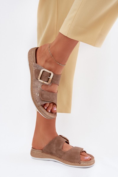 Womens Sandals With Buckle And Velcro Brown INBLU MK000013