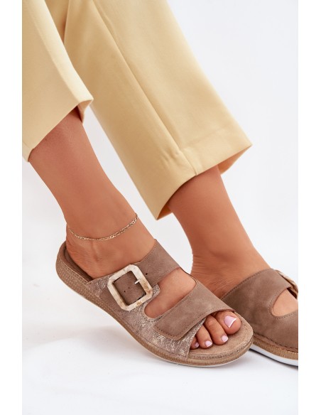 Womens Sandals With Buckle And Velcro Brown INBLU MK000013