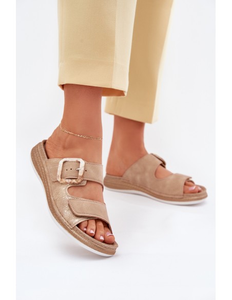 Women's Slippers With Buckle And Velcro Beige INBLU MK000013