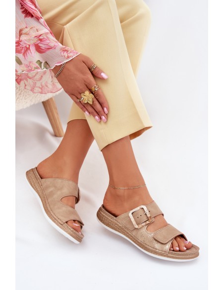 Women's Slippers With Buckle And Velcro Beige INBLU MK000013