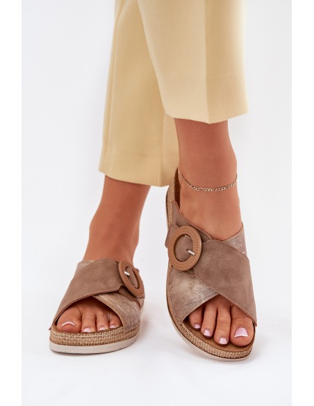 Wedge Sandals For Women With Decorative Buckle Brown Inblu RV000012