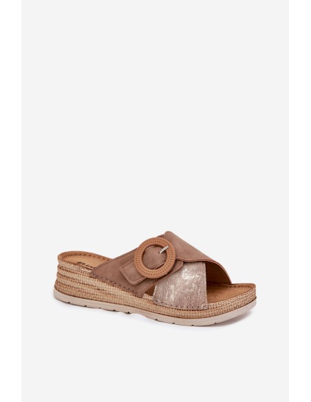 Wedge Sandals For Women With Decorative Buckle Brown Inblu RV000012