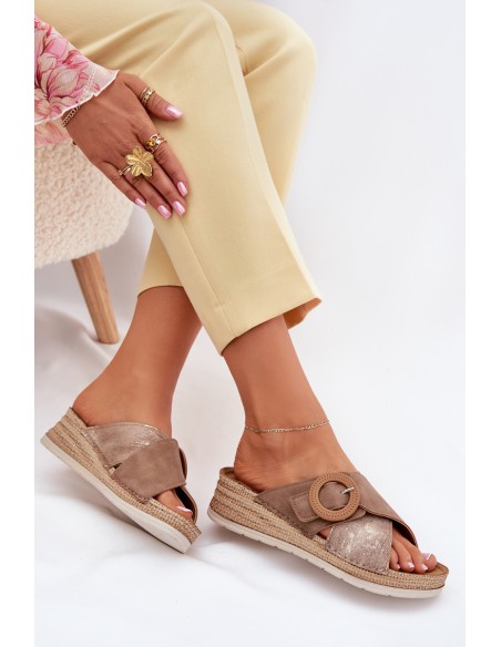 Wedge Sandals For Women With Decorative Buckle Brown Inblu RV000012