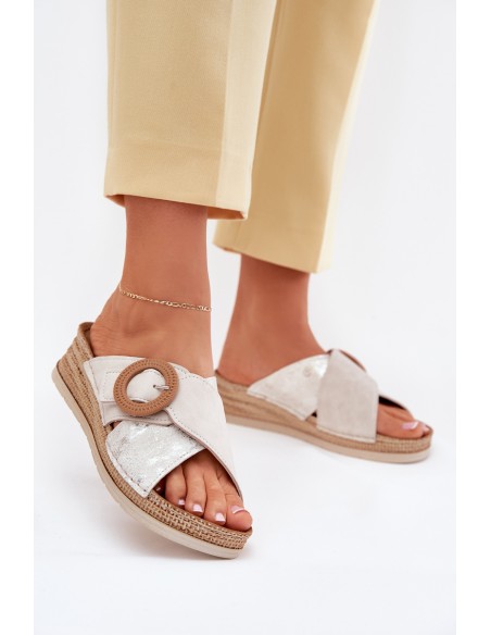 Wedge Sandals For Women With Decorative Buckle Light Beige Inblu RV000012