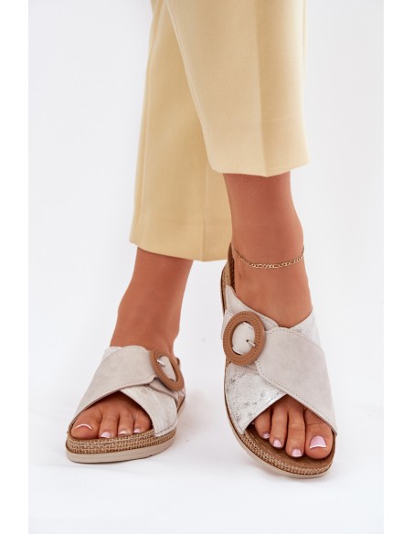 Wedge Sandals For Women With Decorative Buckle Light Beige Inblu RV000012