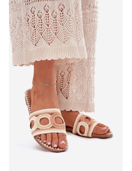 Nertos moteriškos šlepetės plokščiu kulnu smėlio spalvos Nirina