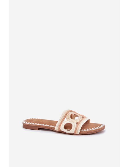 Nertos moteriškos šlepetės plokščiu kulnu smėlio spalvos Nirina