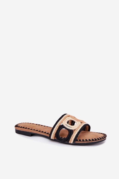 Crocheted Women's Slippers On Flat Heel Black Nirina 2