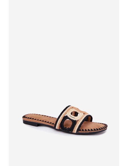 Nertos moteriškos šlepetės plokščiu kulnu juodos Nirina