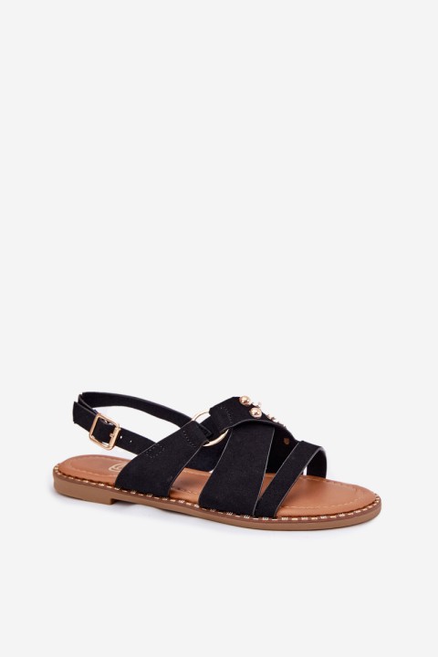 Women's sandals on flat heels with golden studs black Zanira
