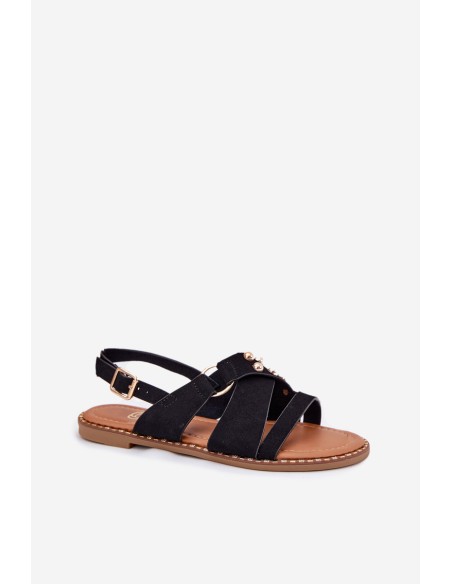 Women's sandals on flat heels with golden studs black Zanira