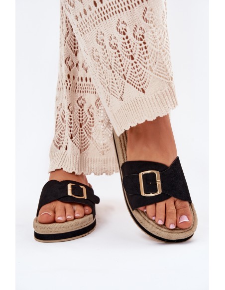 Women's Platform Sandals With Golden Buckle Black Selira