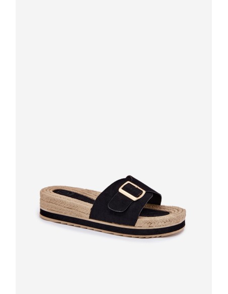 Women's Platform Sandals With Golden Buckle Black Selira