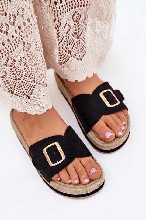 Women's Platform Sandals With Golden Buckle Black Selira