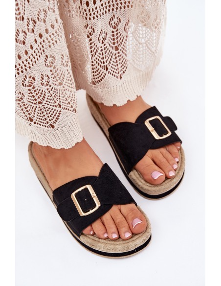 Women's Platform Sandals With Golden Buckle Black Selira