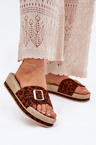 Women's Platform Sandals With Gold Buckle Leopard Selira