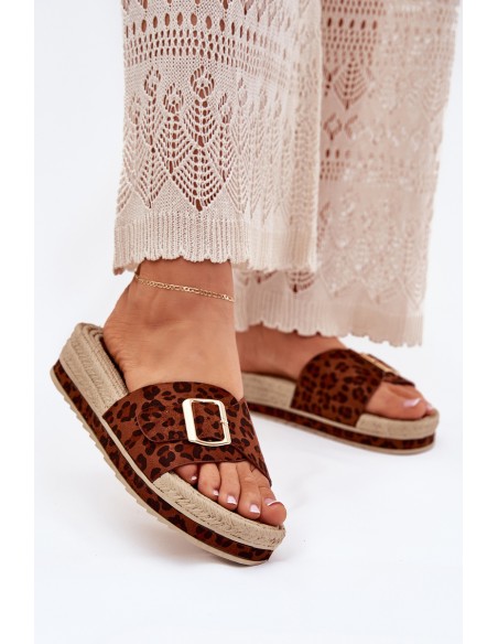 Women's Platform Sandals With Gold Buckle Leopard Selira