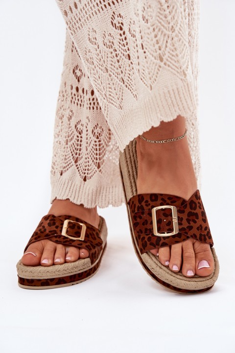 Women's Platform Sandals With Gold Buckle Leopard Selira