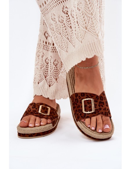 Women's Platform Sandals With Gold Buckle Leopard Selira