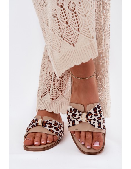 Womens Flat Heeled Sandals With Bow Beige Avenza