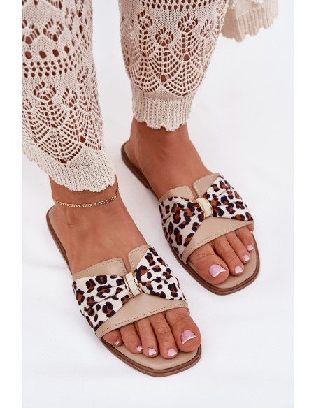 Womens Flat Heeled Sandals With Bow Beige Avenza