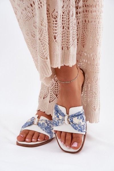 Women's Flat Sandals With Bow White Avenza