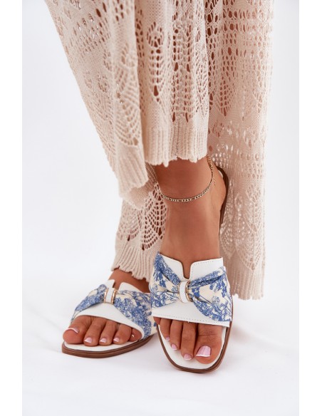 Women's Flat Sandals With Bow White Avenza