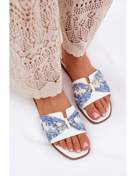 Women's Flat Sandals With Bow White Avenza
