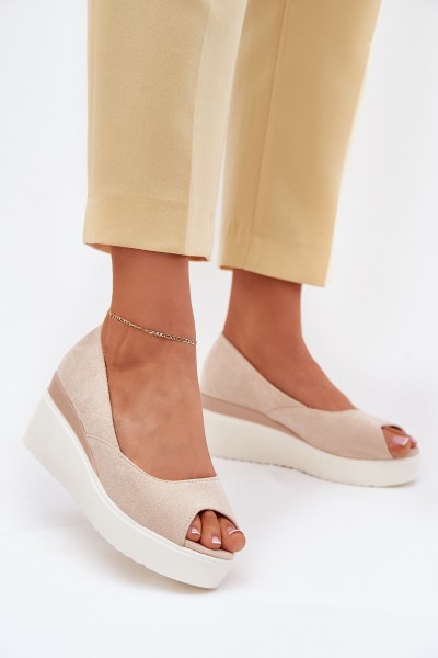 Wedge Women Sandals Made Of Eco Suede Light Beige Velira