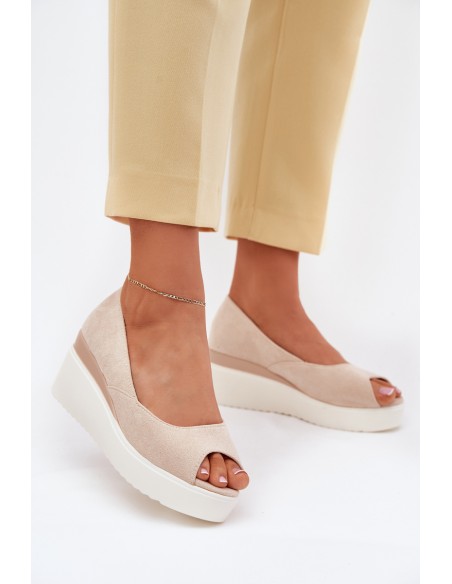 Wedge Women Sandals Made Of Eco Suede Light Beige Velira