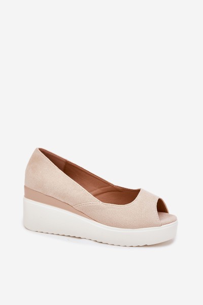 Wedge Women Sandals Made Of Eco Suede Light Beige Velira 2