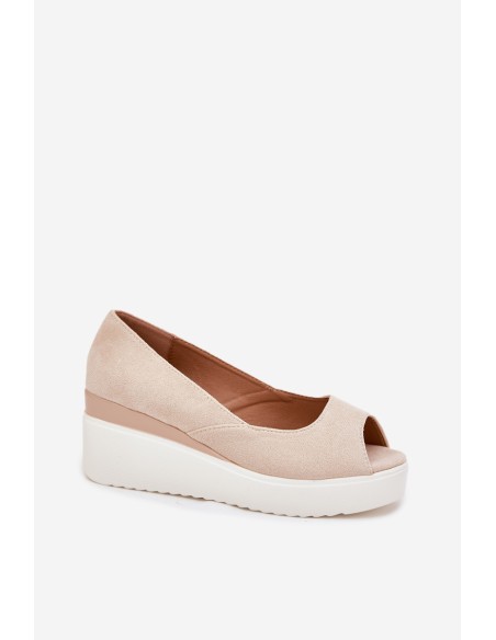 Wedge Women Sandals Made Of Eco Suede Light Beige Velira