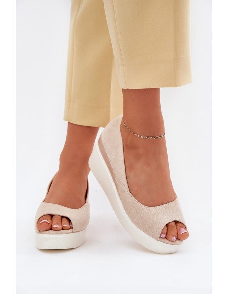 Wedge Women Sandals Made Of Eco Suede Light Beige Velira