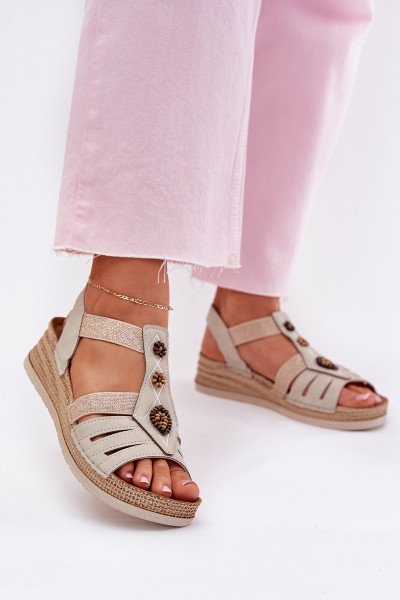 Women's Wedge Sandals With Decorations Light Beige Inblu RV000015