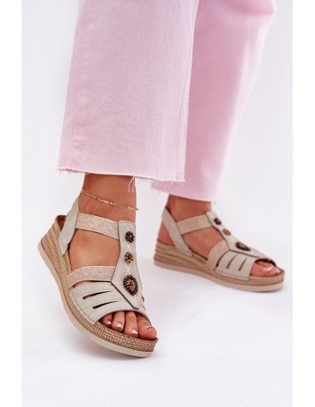 Women's Wedge Sandals With Decorations Light Beige Inblu RV000015