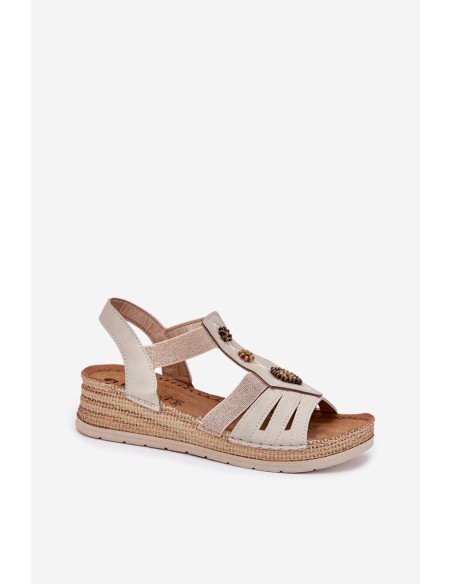 Women's Wedge Sandals With Decorations Light Beige Inblu RV000015
