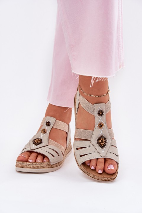 Moteriškos basutės su pleišto formos padais ir dekoracijomis, šviesiai smėlio spalvos, Inblu RV000015
