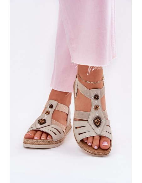Women's Wedge Sandals With Decorations Light Beige Inblu RV000015