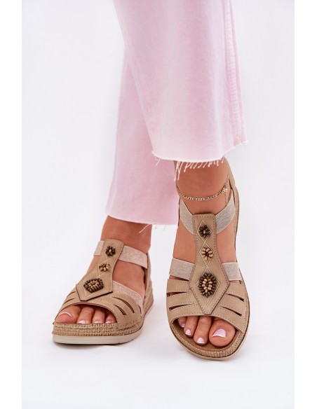 Women's Wedge Sandals With Decorations Beige Inblu RV000015