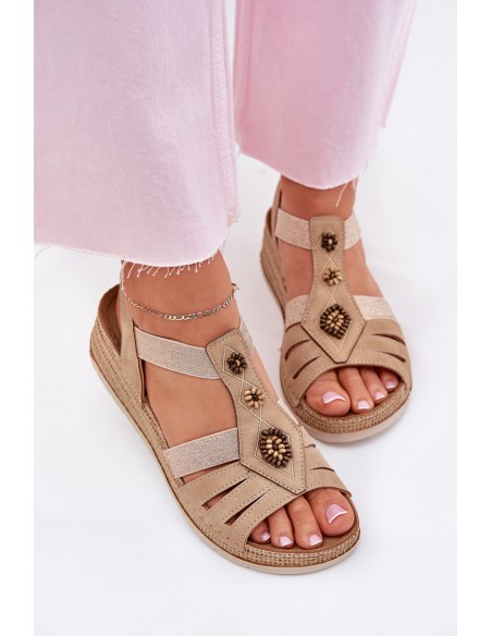 Women's Wedge Sandals With Decorations Beige Inblu RV000015