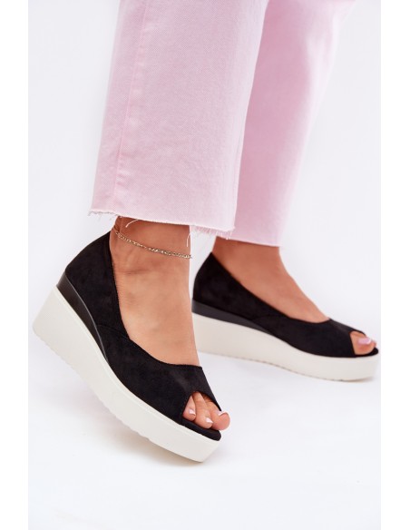 Women's Wedge Sandals Made of Eco Suede Black Velira