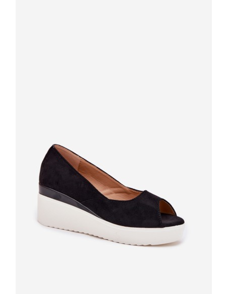 Women's Wedge Sandals Made of Eco Suede Black Velira