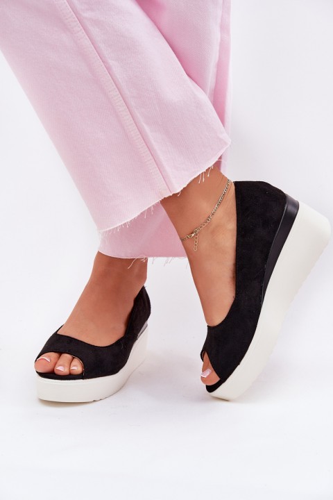 Women's Wedge Sandals Made of Eco Suede Black Velira