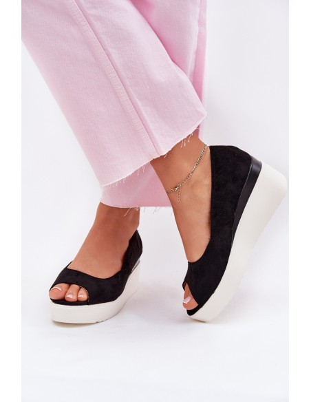 Women's Wedge Sandals Made of Eco Suede Black Velira