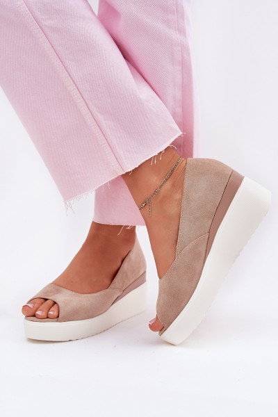Women's wedge sandals made of eco suede beige Velira