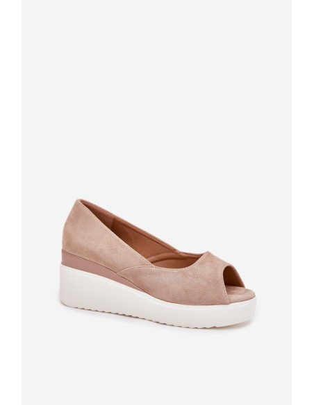 Women's wedge sandals made of eco suede beige Velira